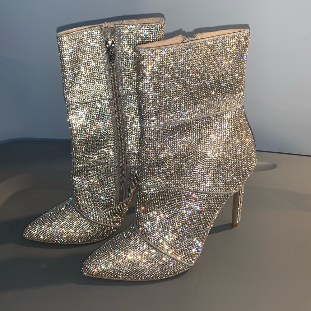 Steve Madden Winona Rhinestone Stiletto High Heel Bootie Mid-Calf - Picture 2 of 12